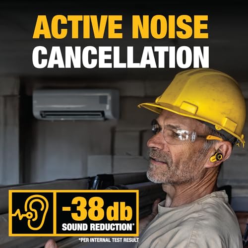 Image of DEWALT Heavy Duty Bluetooth Jobsite Pro X2 ANC True Wireless Earbuds, Active Noise Cancelling Work Earbuds, Turn Dial Controls, 10Hr Runtime (40+ w /Case), 4 EQ Modes, IP54