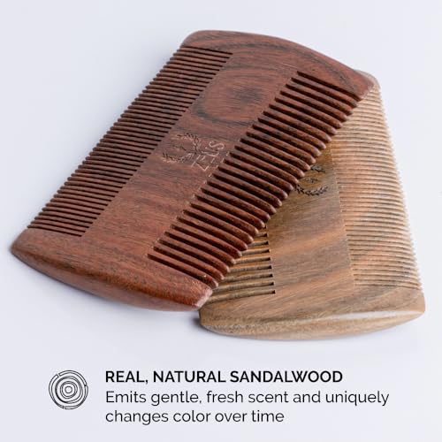 ZEUS Organic Sandalwood Double-Sided Beard Comb with Genuine Leather Sheath - R31 - Image 6