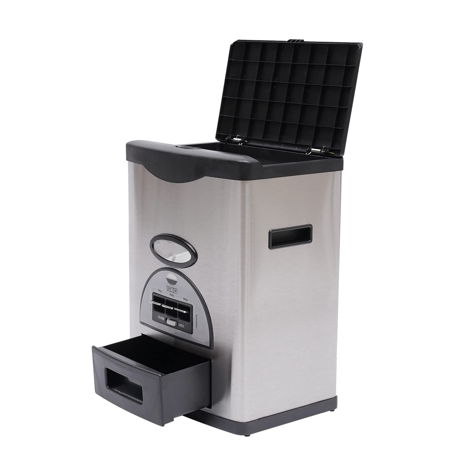 Cereal Dispenser, 100/150/200g 3-button Auto Grain Dispenser, Sealed Rice Dispenser w/ Hopper, 10kg/22.05lbs Grain Storage Container w/ Handle, Granular Dry Food Dispenser, 11.96*8.03*16.33in Black