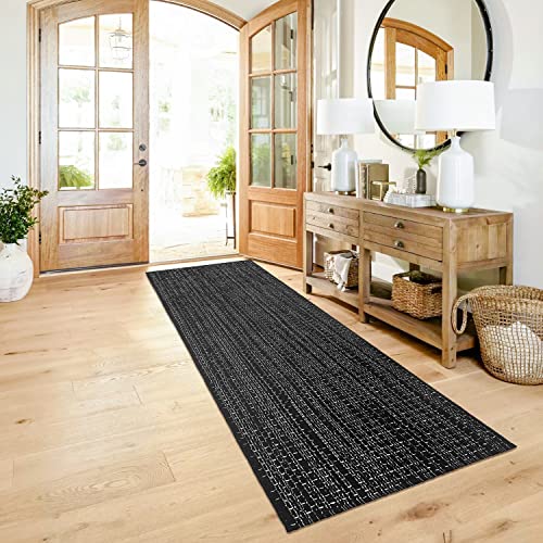 Kozyfly Black Kitchen Rugs 2' X 8', Boho Rug Runner Cotton Washable Bathroom Rug, Indoor Outdoor Door Mat For Laundry Porch Bedroom Kitchen Living Room Entryway Front Porch #TOP1