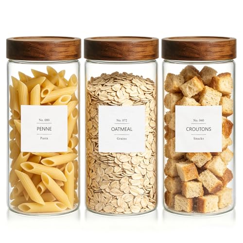 KEYWING 46 fl.oz Glass Jars with Airtight Lids, Food Storage Jars 3Pcs