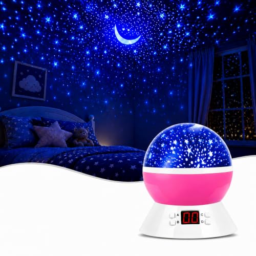MOKOQI Kids Star Projector Night Light | Snowflake Projector Night Light Indoor | Ceiling Stars Projection Lamp with Timer | 360 Rotating Night Light for Bedroom | Gifts for 3-8 Year Old Girls