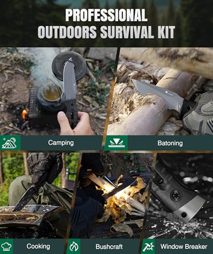 HX OUTDOORS Fixed Blade Camping Knife with Fire Starter, Premium DC54 Steel Full Tang Bushcraft Survival Knife with Kydex Sheath for EDC,Outdoor,Camping,Hiking（Black2 — view 5
