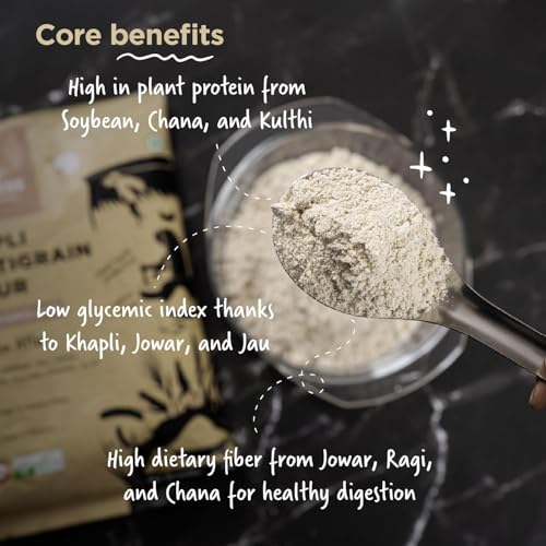 Khapli Multigrain Atta | Emmer Flour | 8 Super Grains Flour Mix | Diabetic Friendly | High Fibre & High Protein | Low GI Atta | Emmer, Jowar, Jau, Ragi, Soybean , Chickpea | 2kg from Two Brothers Organic Farms image 5