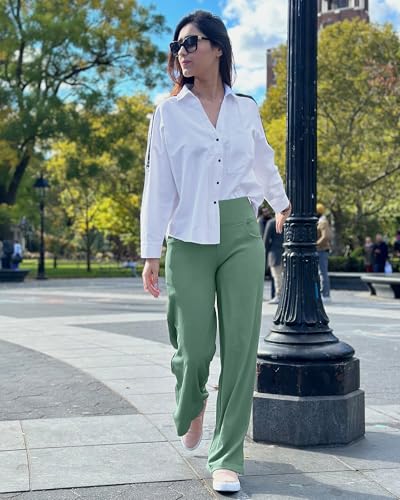 Image of Promover Wide Leg Pants Woman Yoga Pants with Pockets Stretch Loose Casual Lounge Sweatpants Petite /Regular /Tall