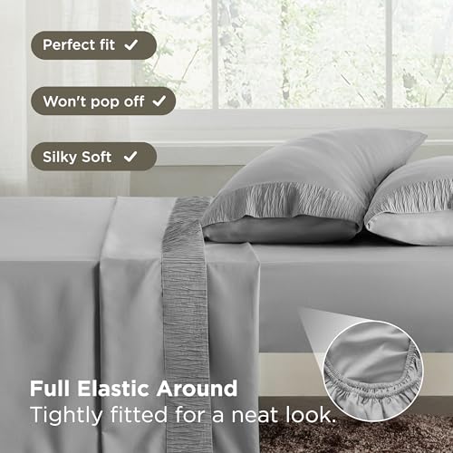 Image of Bedsure Queen Sheet Set - 4 Pieces Soft Queen Size Sheets - Breathable & Cooling - Hotel Luxury - Easy Care Polyester Microfiber Bedding for Women, Men, Grey