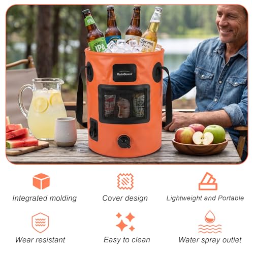 Seau pliable de 25 L portable avec sac en maille pour pêche et nettoyage