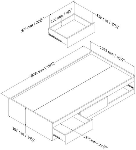 Miniatura 3 de South Shore Cama Vito Mates de 39 pulgadas con 3 cajones, individual, color negro puro