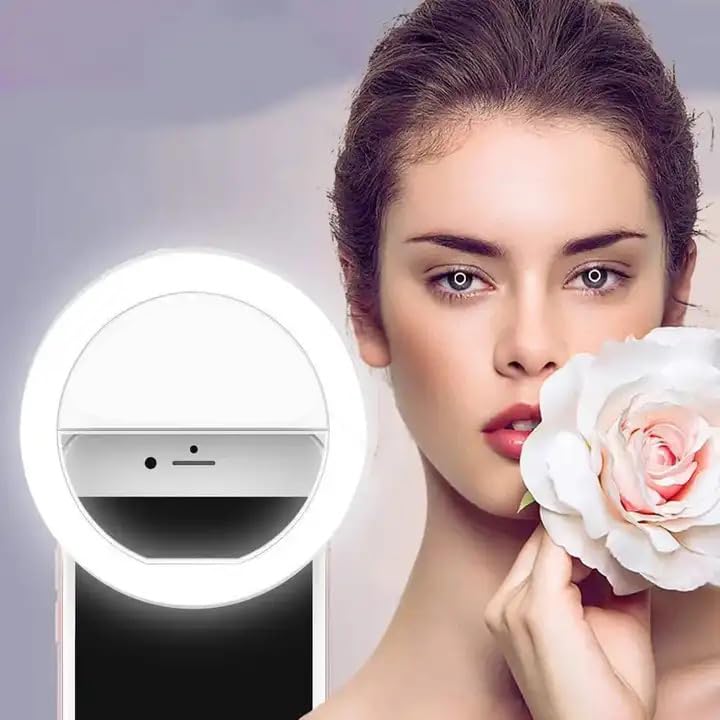 Selfie Ring Light for iPhone | Rechargeable Battery | Portable LED Light for iPhone/Android Phone Photography Camera Video | 3 Adjustable Light Levels | Beauty Selfie Influencer