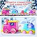 Funwee Steam Track Train Set for Toddlers, Magnetic Connection Train Toys w/Lights & Sounds, Electric Cartoon Choo Choo Train, Toy Train Christmas Birthday Gift for Toddlers 2 3 4 5+ Boy Girl (Pink)
