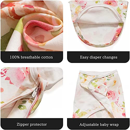 Image of Little Tots Swaddle Blanket for Baby Girl Boy Easy Change Infant Wrap 3 Pack Adjustable Sleep Sack for Newborn Babies 0-3 Month (Rainbow and Flowers)