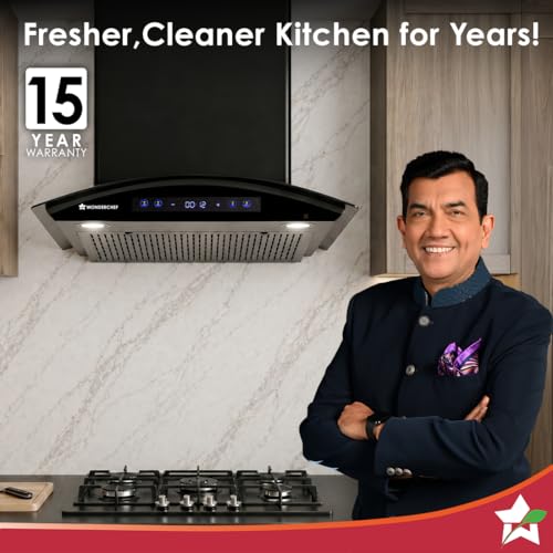 Image of Wonderchef Ultra Curve 60cm Filterless Auto-clean Kitchen Chimney with Oil Collector, BLDC Motor, Suction 1700 m3 /hr, Motion Sensor + Touch Control, 15-Yr Warranty on Motor & 5-Yr Comprehensive, Black