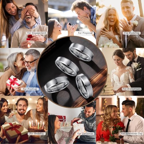 Personalized Tungsten Ring for Men 6mm/8mm Black Tungsten Carbide Engagement Wedding Band Brushed Matte Finish Customized Promise Ring Domed Comfort Fit Size 6-134