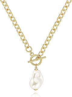 14K Gold/Silver Plated Chunky Thick Chain Toggle Clasp Necklace Dainty B...