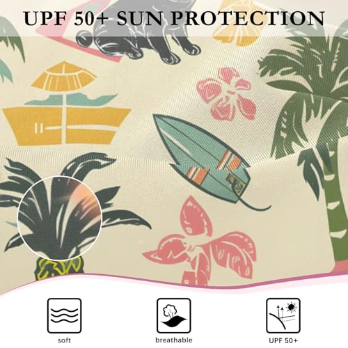 Girls One Piece Swimsuits Long Sleeve Swimsuit Zipper Bathing Suits Black Pug Palm Tree Plant 5