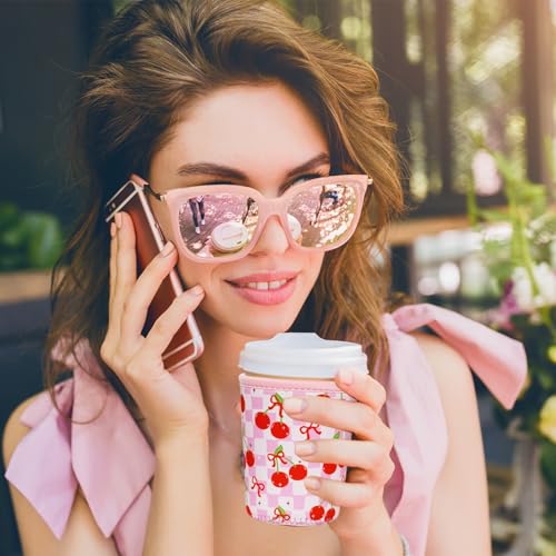 Image of Reusable Insulated Sleeve for Iced Coffee Cup, Coffee Neoprene Sleeve for Cold & Hot Drinks, Beverage Holder for Iced Coffee (Cherry Gleam, Medium: 22-24oz)