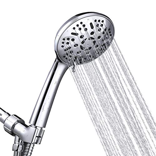 High Pressure Shower Head, MCAMO Handheld Shower Heads 9-Spray Mode Chrome Finish Shower Head High Pressure with Hose Holder, 4.7" High Flow Hand Held Shower Head with Adjustable Bracket