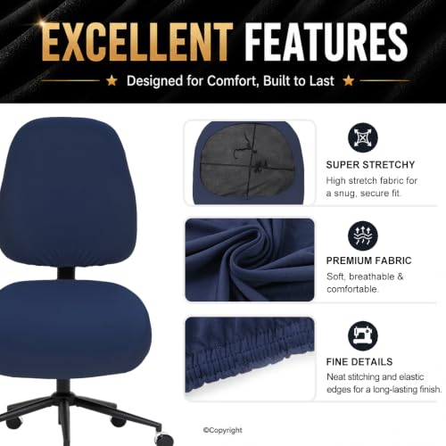 Image of DIVA EN CAMINO DEC Super Stretchable Desk Office Chair Seat Covers - Universal Spandex Computer Chair Slipcover - 180GSM Rotating Backrest Coverings Cushion Protectors for Dogs, Cats, Pets (Navy)