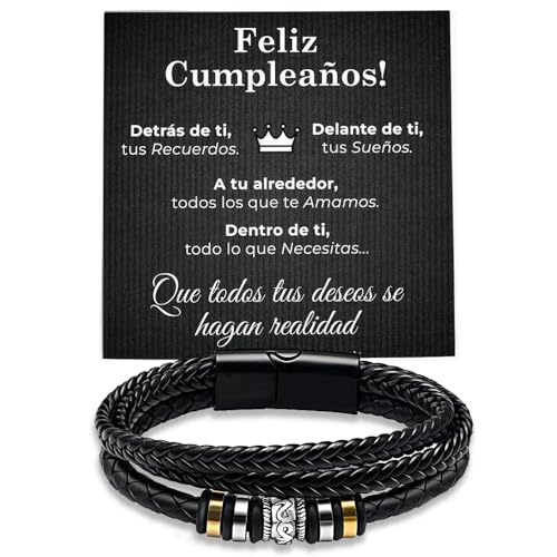 SOFIA FERRER Regalos Para Hombres De 50 Años, Pulsera Cuero, Regalo Hombre Cumpleaños, Brazalete Cuero, 40 Cumpleaños Hombre, Regalos Originales Para Hombres, Padre, Hermano (Feliz)