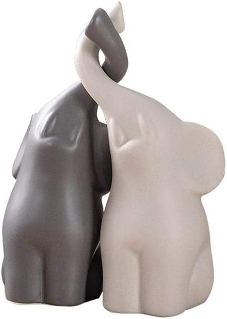 kiss me 2pcs Loving Elephant Statue, Couple Elephants Ornaments Home Accessories Decorative Elephant Figurines Animals Figurine Porcelain Sculptures Birthday Presents (B:11x15cm)