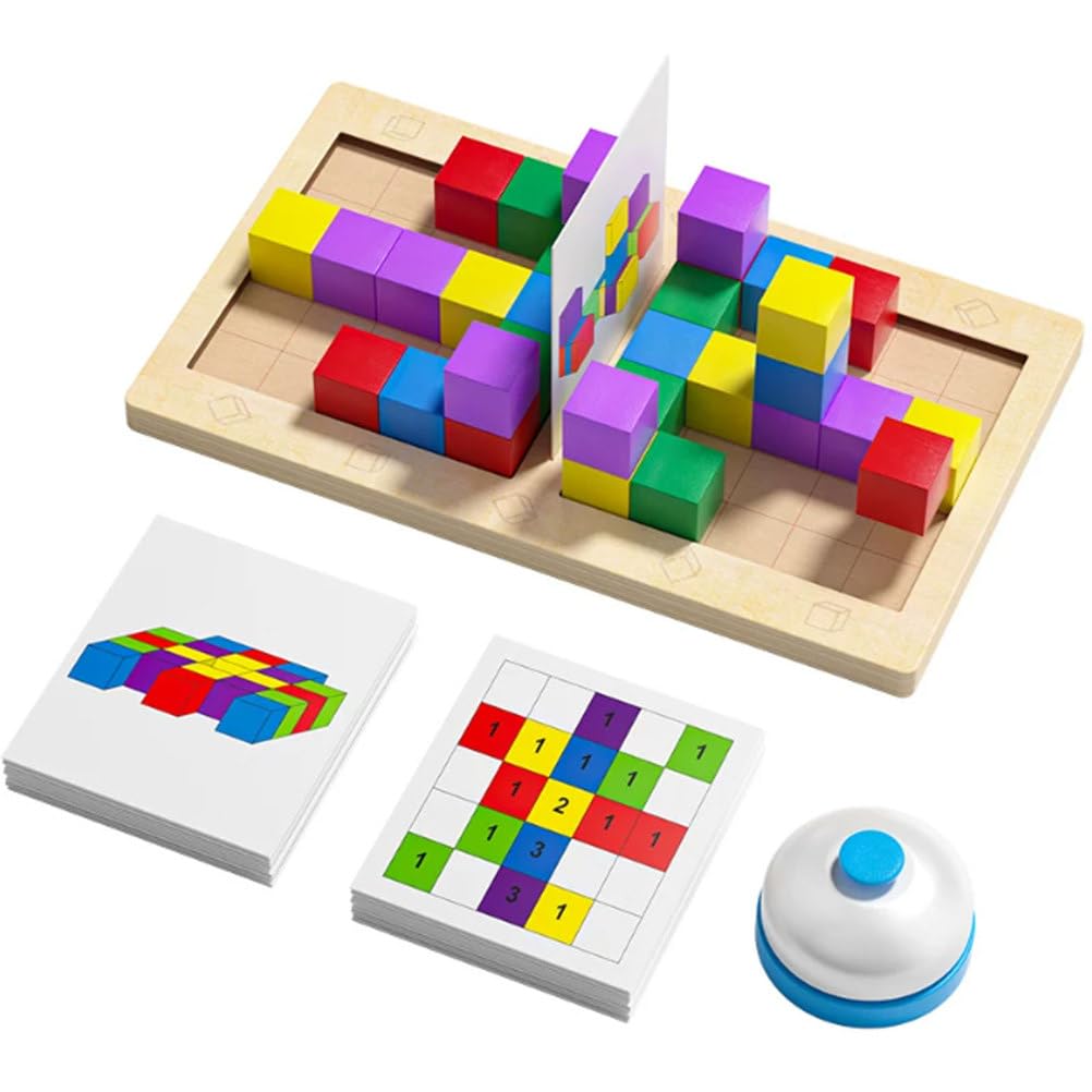 Juego Bloques Construcción 3D Madera Montessori para 2 Jugadores | Juguete Rompecabezas Apilamiento Razonamiento Espacial, Juguete Lógico Competitivo Interactivo para Padres e Hijos