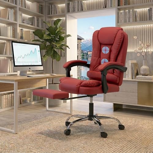 Image of Casa Copenhagen Italia Leatherette Office Chair | Boss Chair, Ergonomic Executive, Cushioned Arms & Seat, 2 Point Back Massager, Adjustable Leg Rest, Heavy Duty Metal Base (Burgundy)