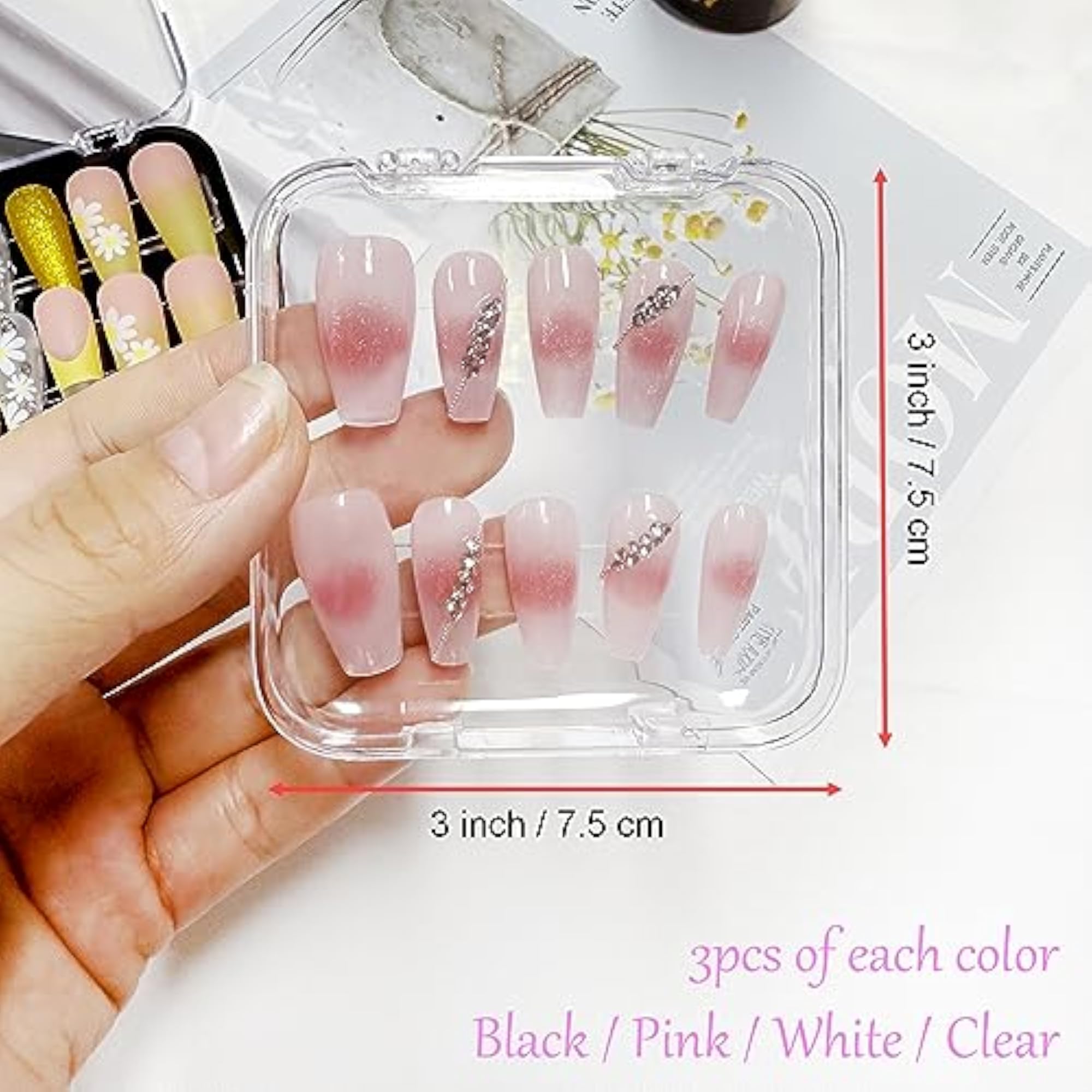 12 Pieces Nail Art Press On Storage Box with Double Sided Tape