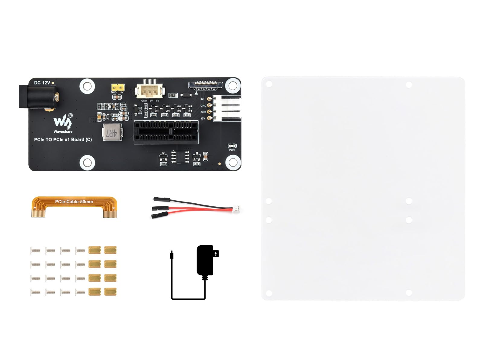 Waveshare PCIe FFC Connector to Standard PCIe x1 Slot Adapter Board, Support Raspberry Pi 5, Compatible with PCIe X1, X4, X8, and X16 Interface Devices