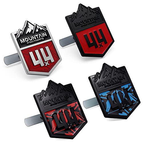 Image of 1X Front Grille Mountain 4x4 Cross Country Metal Car Sticker Off Road Racing Decal Emblem Badge Fits Off-Road Car Truck SUV (Black & Red)
