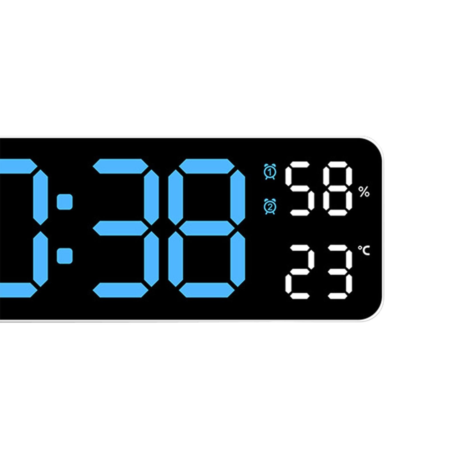 Orologio da Parete Digitale con Retroilluminazione Regolabile, Indicazione di Temperatura, umidità, Giorno/Data, Sveglia E Funzione Snooze, Luce Blu Bianca