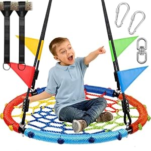 Odoland Spider Web Tree Swing, Outdoor Saucer Net Swing, 900D Oxford Platform Swing for Kids Adult, Backyard Round Flying Swing with Hanging Ropes Straps and Turnbuckle 24in Color