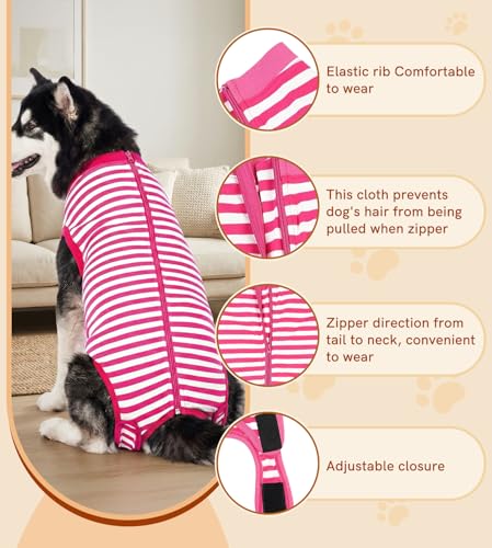 Image of Dog Recovery Suit Post Surgery Shirt,Large Female Spay Wound Protective Suit,Pink XL