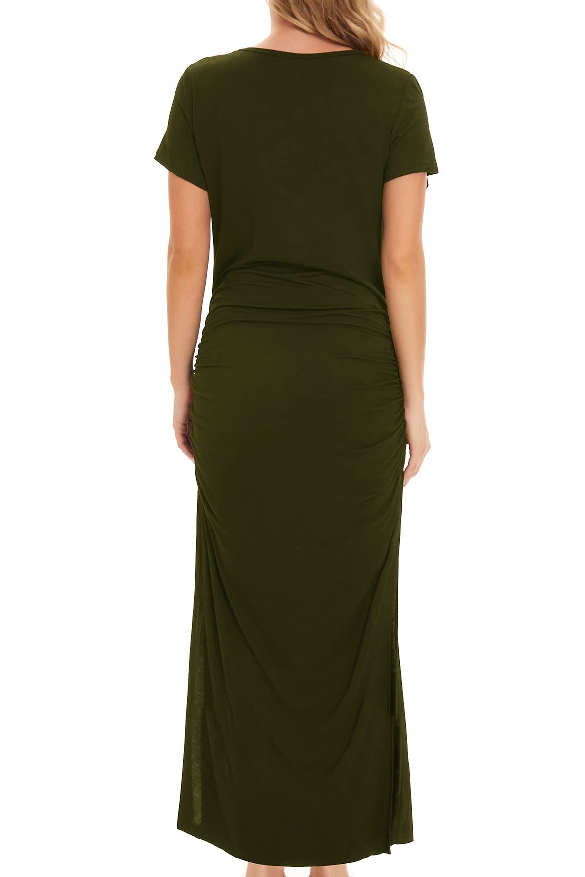 Smallshow Femme Longue Robe Grossesse Fente latérale Robes Maternité Army Green M
