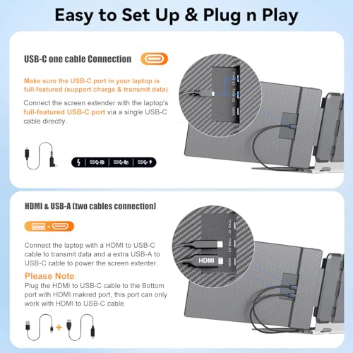 KEFEYA Laptop Screen Extender 2K, 2160x1440 QHD Laptop Monitor Extender Dual Screen, 14” Portable Monitor for Laptops 13-17" with USB-C/HDMI Port の商品画像 3