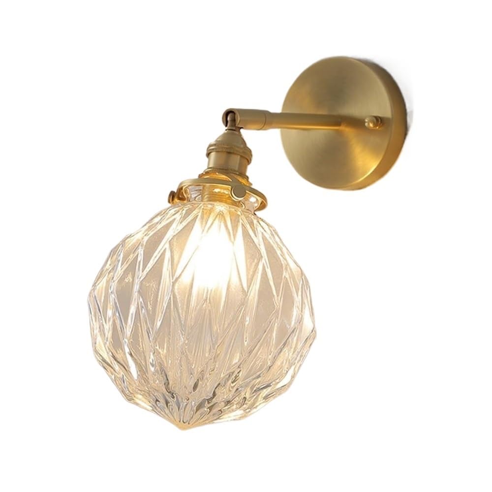 HPTHLY Vintage Adjustable Hallway Stairs Wall Sconce Nordic Indoor Aisle Balcony Wall Mounted Lamp Fixture Brass Wall Light With Glass Globe Shade For Bedroo(23Cm/9.05In)
