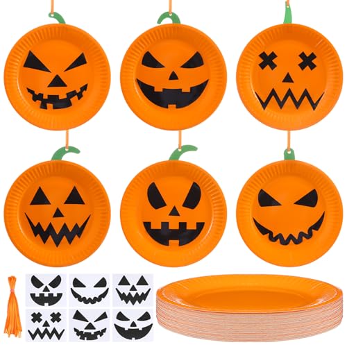 Engrowtic 24 Sets Halloween Jack O Lantern Crafts Paper Plate