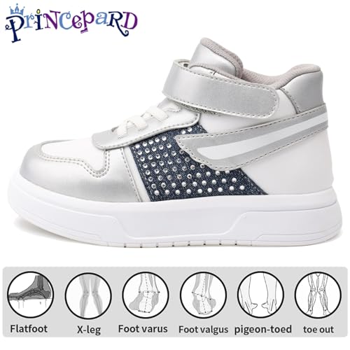 Orthopedic Shoes for Girls with Ankle and Arch Support,Fashion Thick Sole Sneakers with Silver Decoration2
