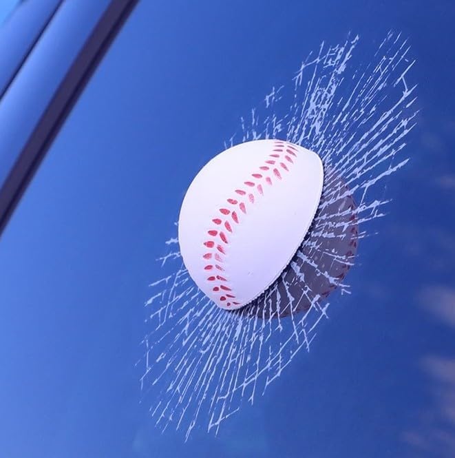 3D Prank Tricky Broken Glass Sticker, Baseball Stereo Window Ball Hits Self Adhesive Decal, Car Styling Bumper Stickers Decals and Magnets