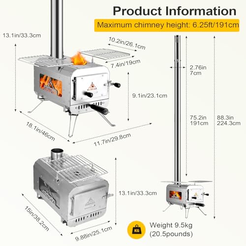 KUNGKA 7.3ft Portable Wood Burning Stove