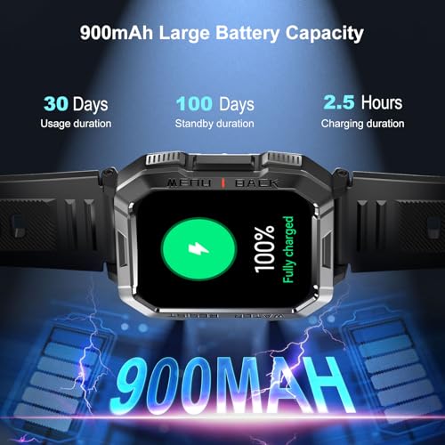 Blackview Military Smart Watch for Men - Answer/Make Calls, 2.01" Outdoor Sports Fitness Tracker with 900mAh Battery/Flashlight/Compass/Heart Rate/SpO2/Sleep, 120+ Sports Smartwatch for Android iOS - Image 3