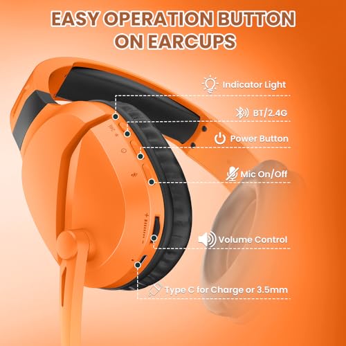 Image of Wireless Gaming Headset with Noise Canceling Microphone for PS5, PC, PS4, 2.4G /Bluetooth Gaming Headphones with USB and Type-c Connector, Wired Mode for Controller - Orange