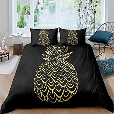 Castle Fairy Black Pineapple Bedding Set Fresh Minimalism Comforter Cover Set Full Size for Adult Teens Bedroom Fruit Yellow Duvet Cover Soft Microfiber Quilt Cover 3pcs Bedding Set 51dY vliOeL. SS400