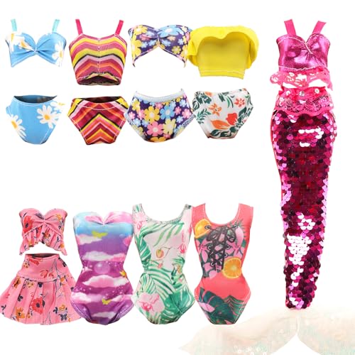 Miunana 10 Puppenkleidung Puppen Kleidung 5 Badeanzug Bikini 4 Meerjungfrau Schwimmbekleidung 1 Bademantel für 11,5 Zoll Puppen