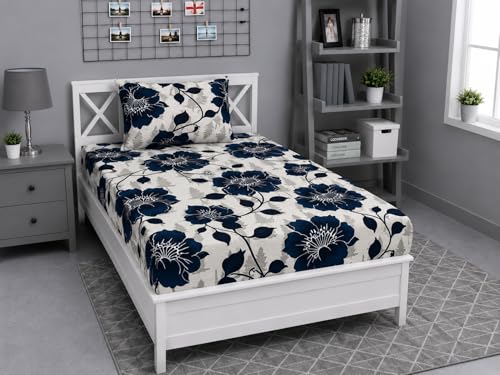 Image of 220 TC Glace-Cotton All Around Elastic Fitted Bedsheet, Elastic Fitted Bedsheet Single Size Bedsheet for Single Bed with 1 Pillow Cover, Size - 72 x 36 x 8 Inch Color