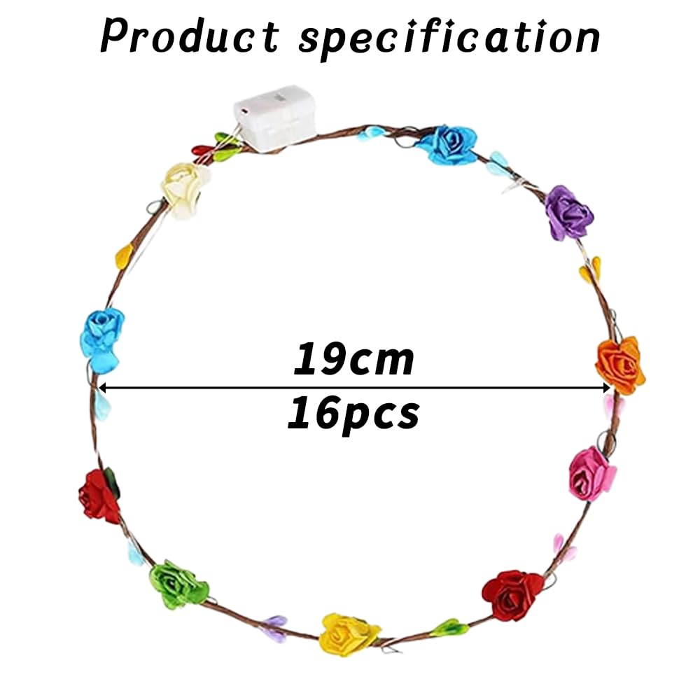 16 unidades Diadema LED Luminosas, LED Diadema Guirnalda, Diadema Decorativa Luminoso, led Headwear Floral Corona, LED intermitentes diademas, Diadema flores LED