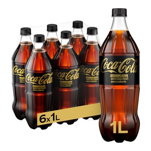 Coca-Cola Zero Zuccheri Zero Caffeina – 6 Bottiglie da 1 L, Tutto il Gusto Coca-Cola Senza Calorie e Senza Caffeina, in bottiglia PET 100% Riciclabile, Bevanda Analcolica con Edulcoranti