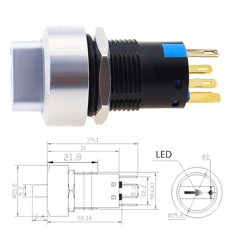 1PCS 16mm Metal Rotary selector Switch 2 3-Position Switch 12V Led red and Green Stainless Steel Push Button Switch 1NO1NC self-Locking SPDT(Red,12V LED)