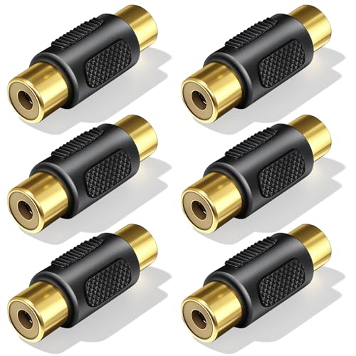 Ruichuan100 RCA Connector 6-Pack, RCA Female to Female Coupler for Audio Extension, Compatible with Home Theater Speakers, Subwoofer, Amplifier & Car Stereo Systems