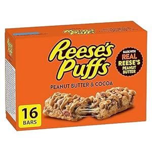 Reese’s Puffs – Family Pack Size – Peanut Butter and Cocoa Flavour Cereal Bars, Pack of 16 Bars, Made with Real Reese’s Peanut Butter