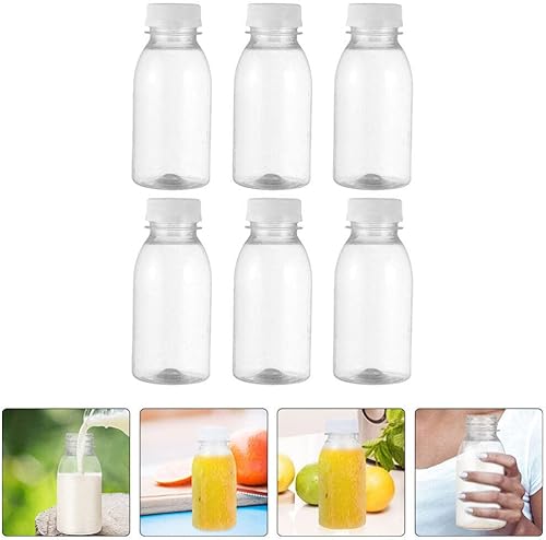 Miniatura 9 de BESPORTBLE 6 botellas de plástico para jugo con tapas, botellas transparentes vacías reutilizables, recipientes transparentes para jugos, agua,